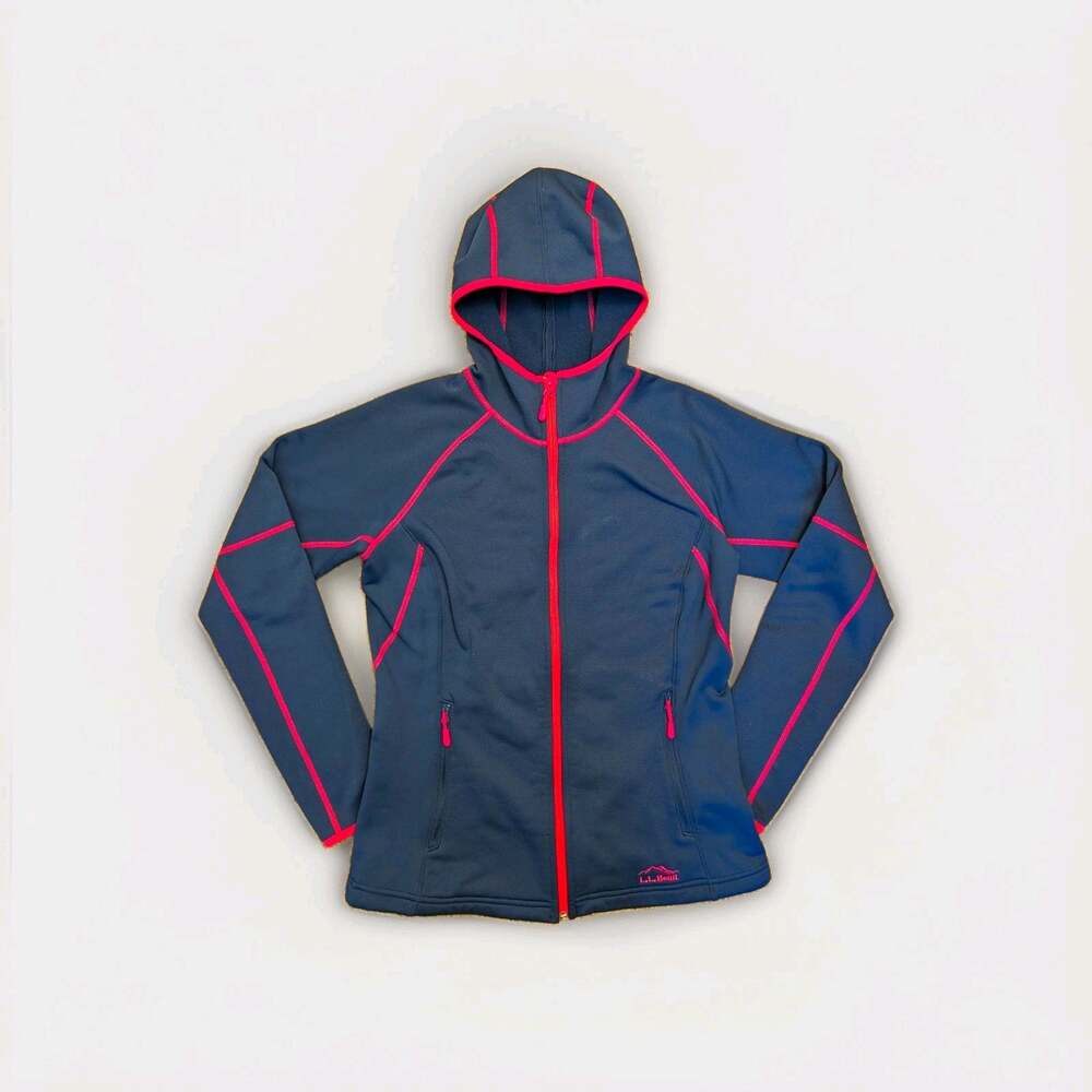 L.L.Bean Women's Fleece Hoodie Full Zip Hooded Zip Pocket Blue/Pink Size S